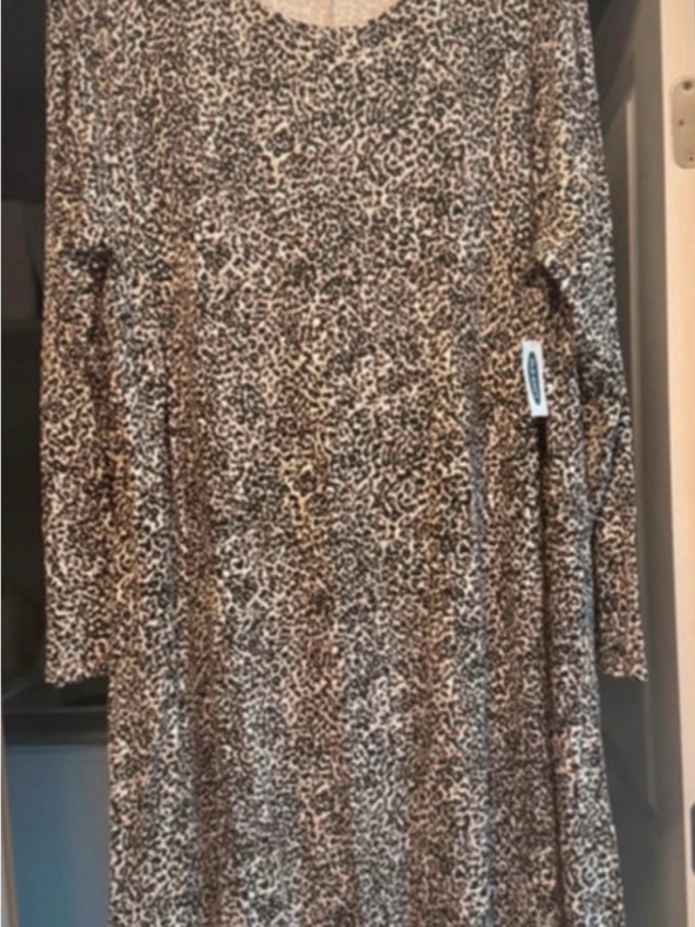 Old Navy Leopard Print Crew Neck Sweater Dress - Brown, Black & Cream